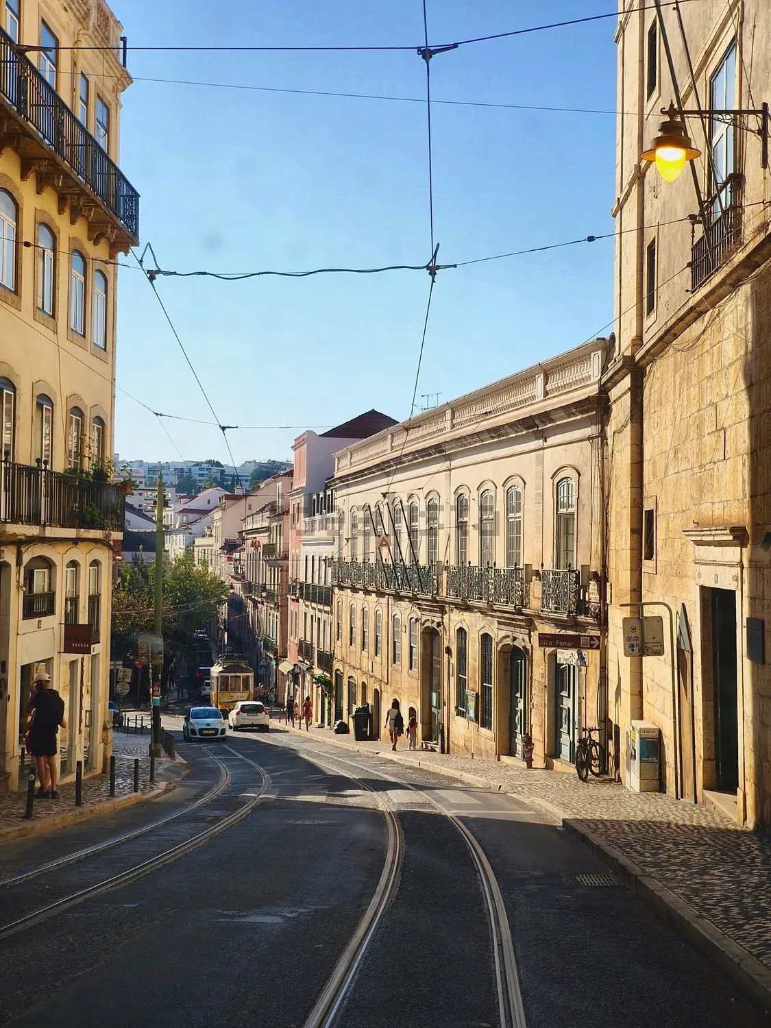 Tram lines on the street nearby